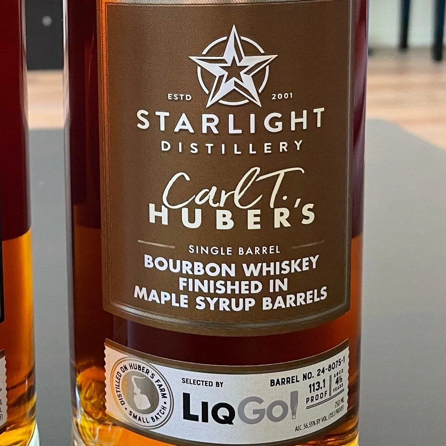 Starlight Distillery Carl T. Huber's, Single Barrel, Bourbon Whiskey Finished In Maple Syrup Barrels, Selected by LiqGo!, Barrel #: 24-8075-1