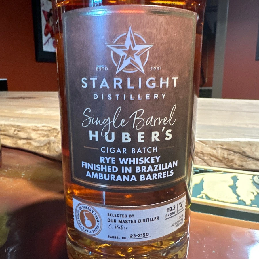 Starlight Distillery Single Barrel Huber's Cigar Batch - Rye Whiskey Aged in Brazilian Amburana Barrels