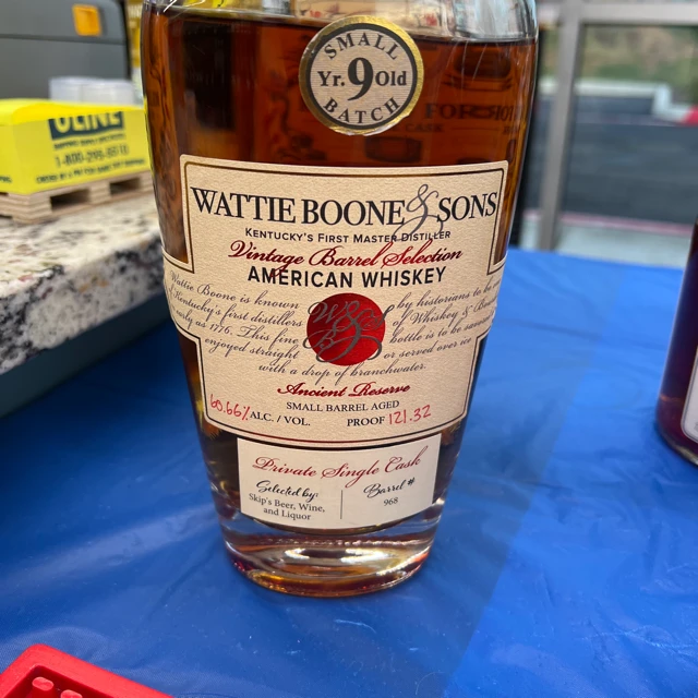 Wattie Boone & Sons Small Batch 9 Yr. Old Batch Private Single Cask (Skip's Liquor Pick Barrel # 968)