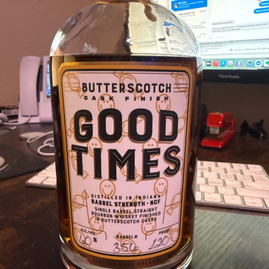 Good Times Butterscotch Cask Finish Barrel Strength NCF Single Barrel Straight Bourbon Whiskey Finished In Butterscotch Casks Limited Rare Release (Barrel # 356)