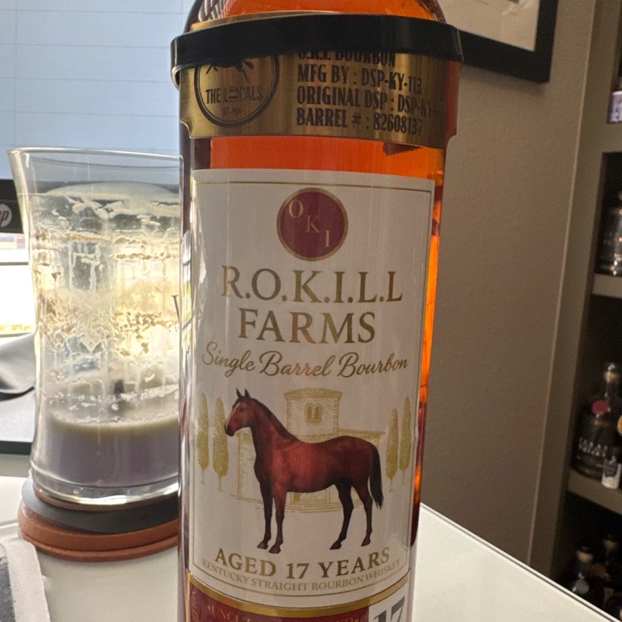 the Locals Whiskey Club - O.K.I. R.O.K.I.L.L. Farms single barrel Kentucky straight bourbon whiskey; Mfg by: DSP-KY-113;
original DSP: DSP-KY-67
Barrel # 82608137