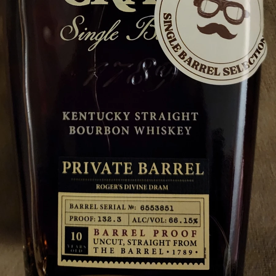 Elijah Craig Single Barrel Kentucky Straight Bourbon Whiskey Private Barrel "Roger's Divine Dram,"  Barrel Serials  No:6553851