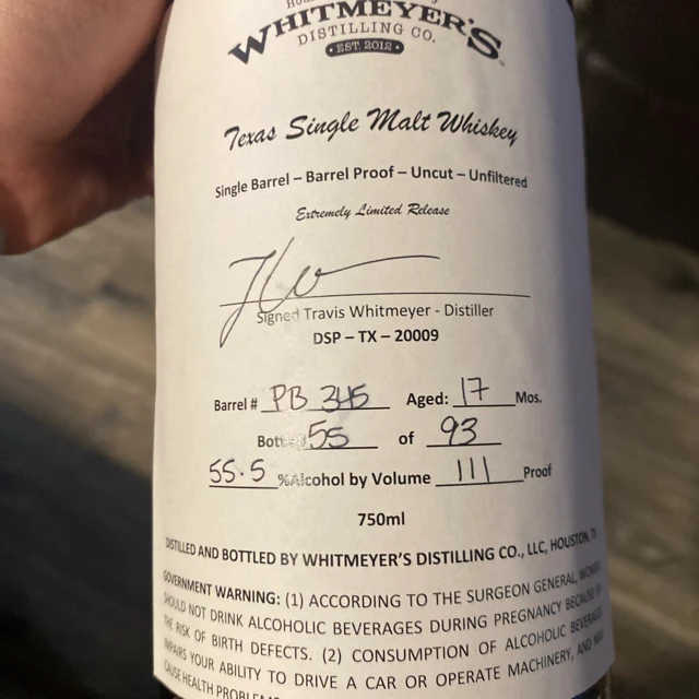 Whitmeyer's Texas Single Malt Whiskey