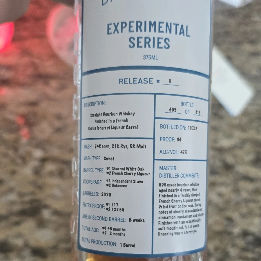 Hartman's Experimental Series 6 (Straight bourbon finished in French cerise liqueur barrel)