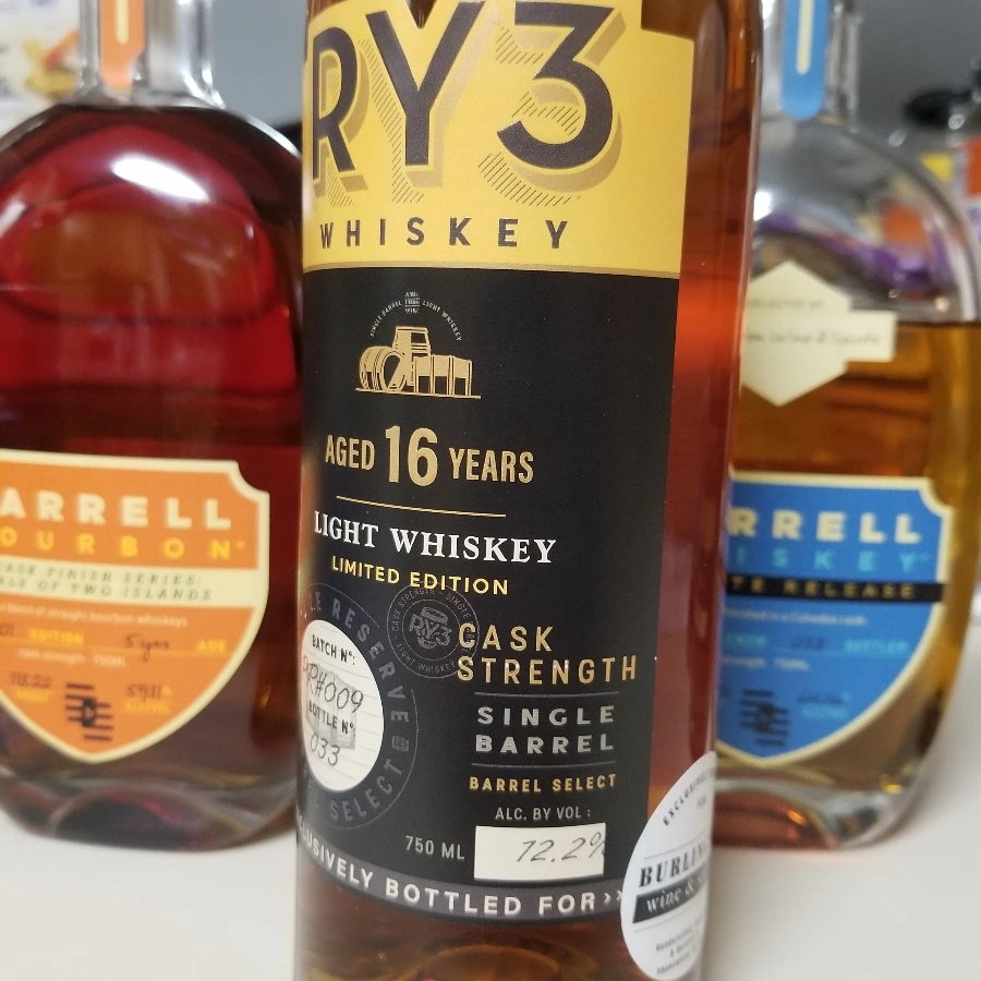 Ry3 light whiskey cask strength single barrel 16yr