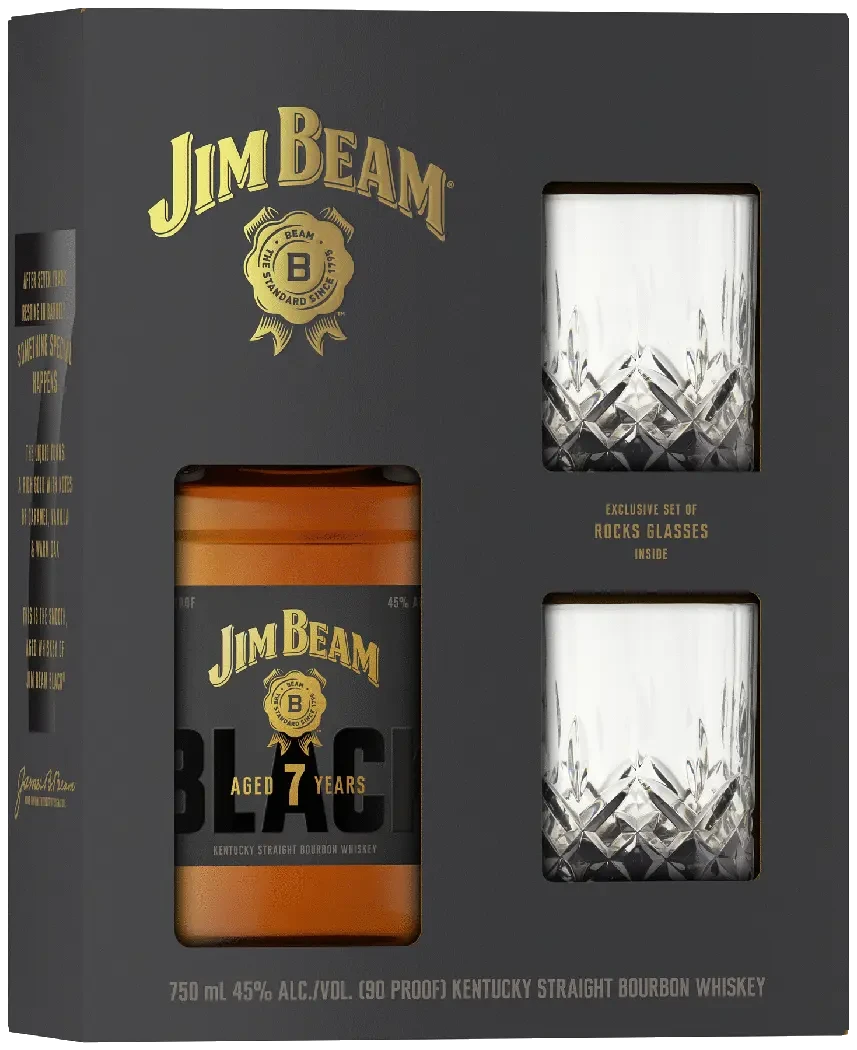 Jim Beam Black With 2 Rock Glasses Gift