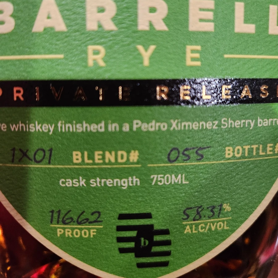 Barrell Rye Private Release Finished in Pedro Ximenez Sherry Barrel 1X01