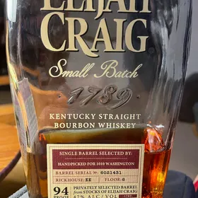 Elijah Craig small batch single barrel 1010 Washington pick