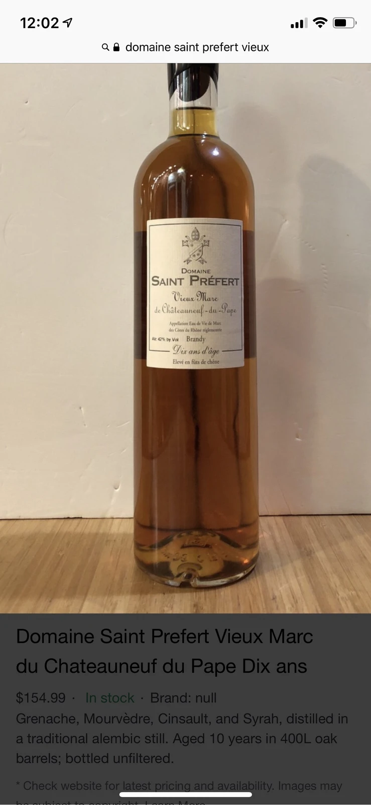 Domaine Saint Prefert Vieux Marc de Chateauneuf Du Pape