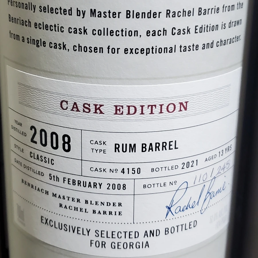 Benriach 2008 Cask Edition for Goergia